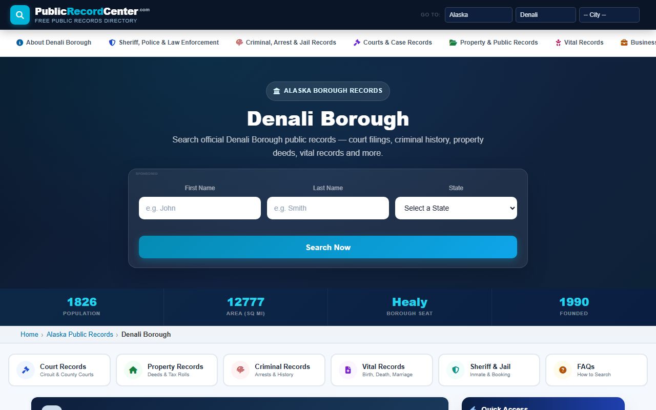 Denali Borough marriage license records through Alaska Vital Records