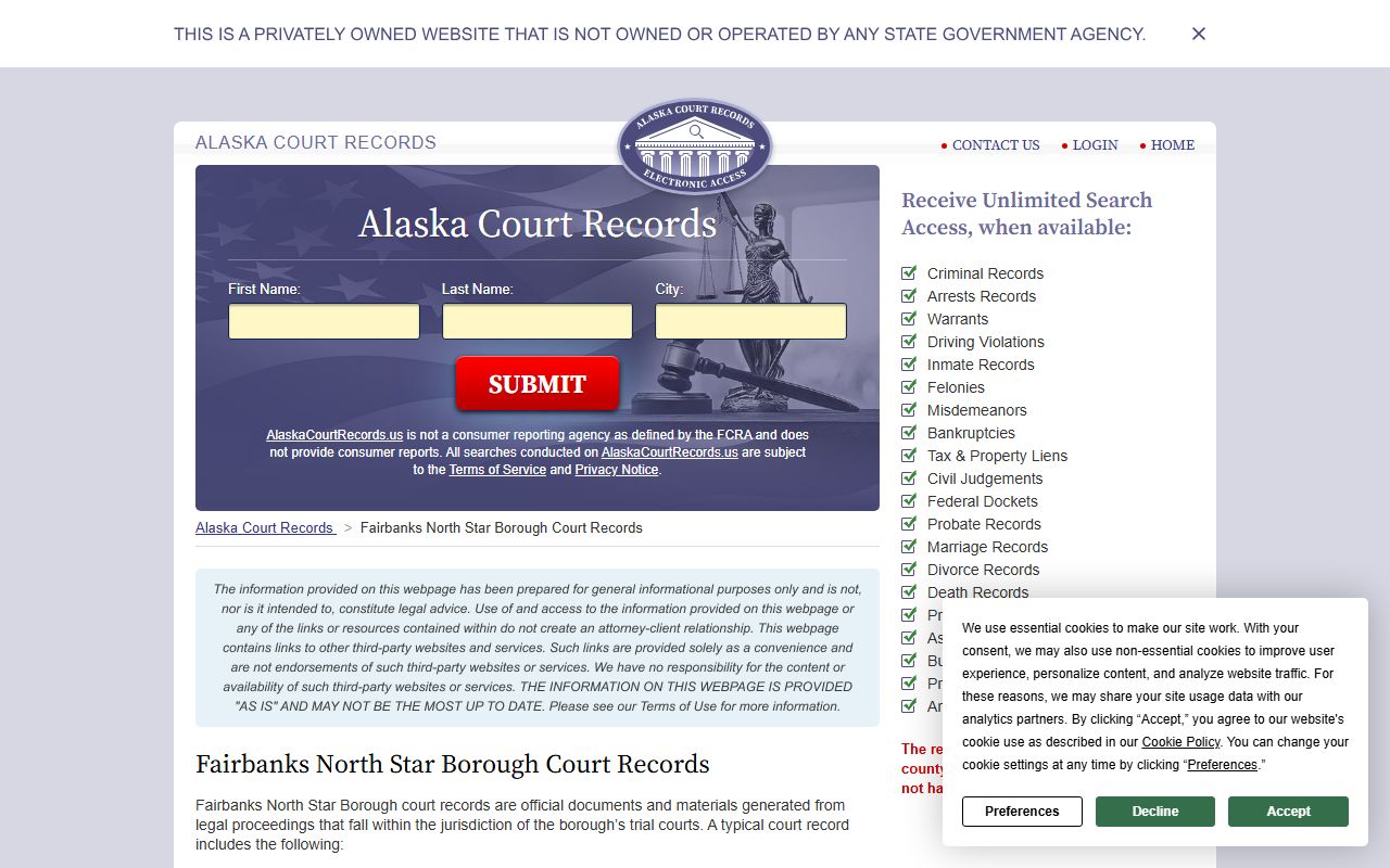 Fairbanks North Star Borough court records for marriage licenses