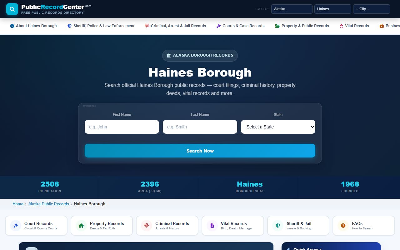 Haines Borough marriage license public records