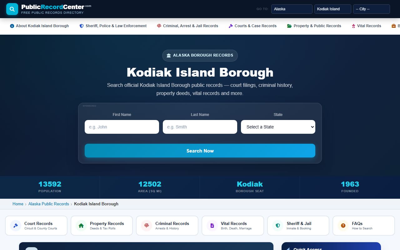 Kodiak Island Borough marriage license public records