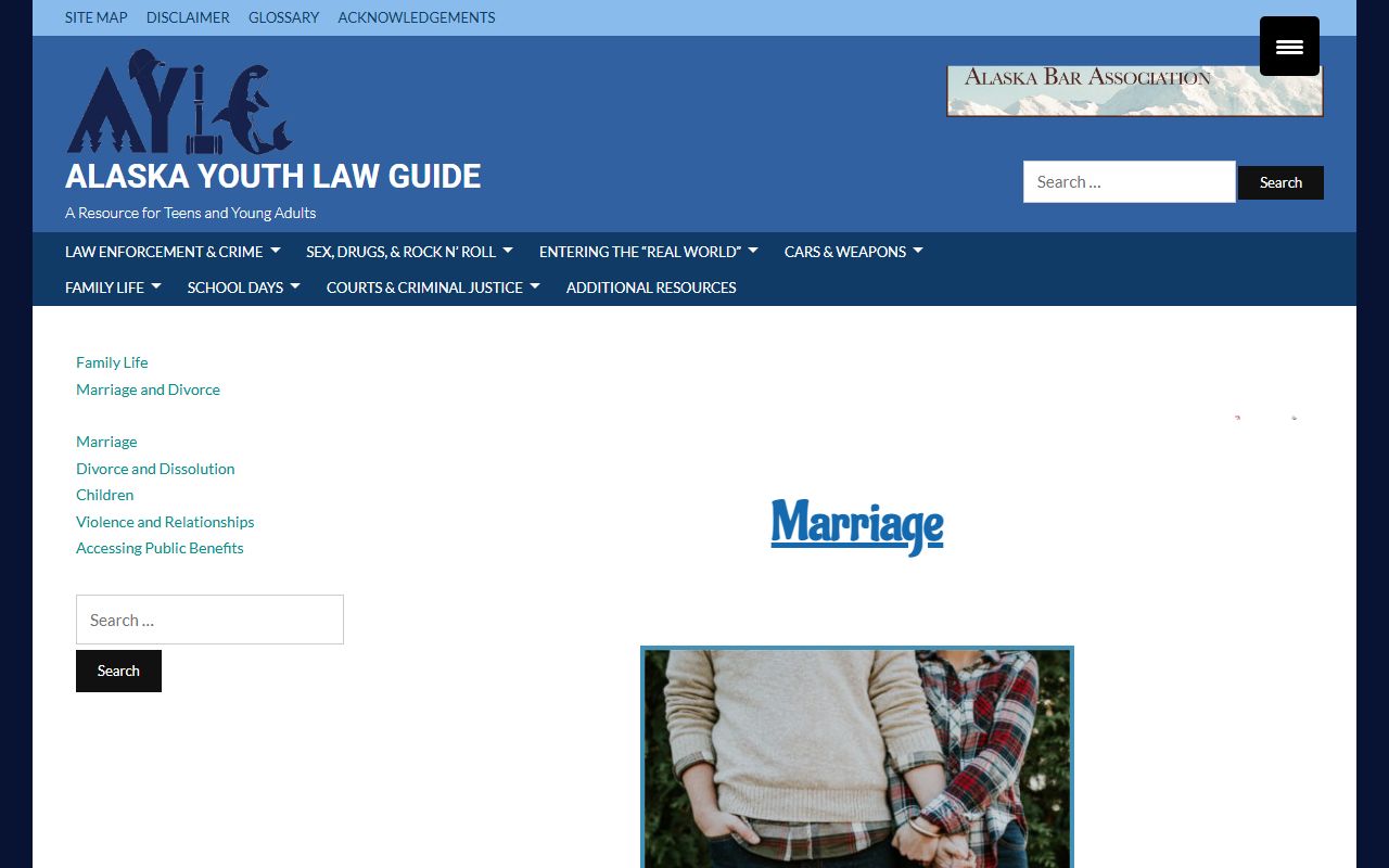 Alaska Bar Association youth law guide for marriage information